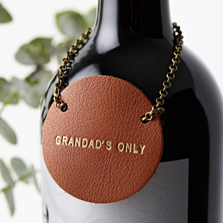 Personalised Retro Leather Bottle Tag for wholesale by Parkin & Lewis