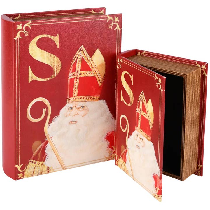 Ställ in 2 boklådor 'Sinterklaas', trä, 20x15x6cm för wholesale av Dekoratief