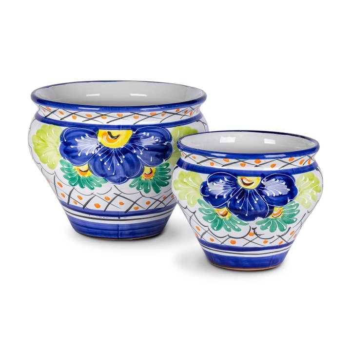 The Gerson Companies - Wholesale Plant Pot - S/2 Spanish Hand Painted Ceramic Pots, Lg is 16.6"D, 6 Asst