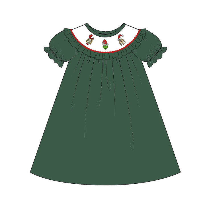 Auraquise - Wholesale Clothing Set - Baby - Kids Christmas Ginch Embroidered Smocked Outfits Collection0