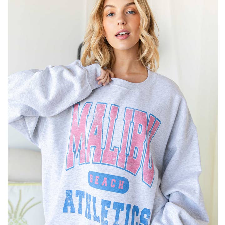 BLUME & CO. - Wholesale Graphic Sweatshirt - Women's - MALIBU BEACH ATHLETICS Oversized Graphic Sweatshirt