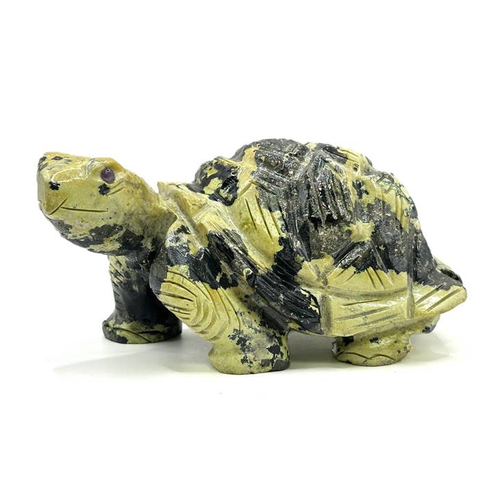 Sculpture de tortue en pierre de serpentine naturelle, figurine animale en pierre verte et noire sculptée à la main - RAN534 pour la vente par Gem Avenue Wholesale