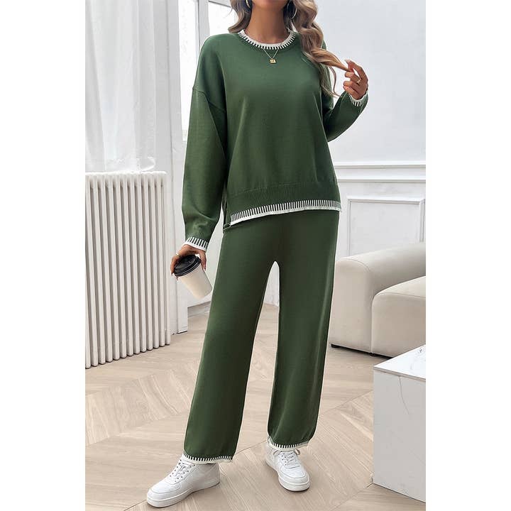 Supreme Fashion - Wholesale Lounge Set - Women's - Colock Block Round Neck Drop Shoulder Loose Set