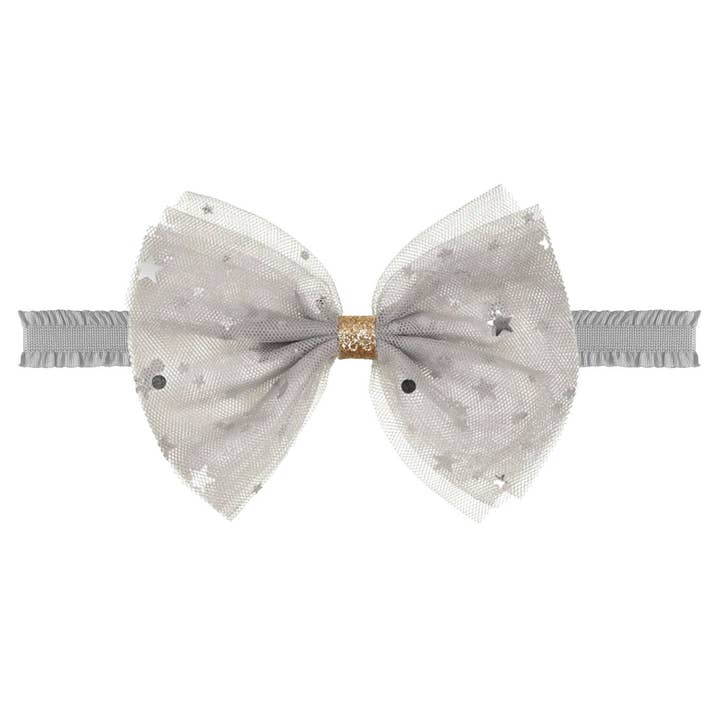 Diadema grande de chifón plateada para bebé para venta al por mayor de Verity Jones London