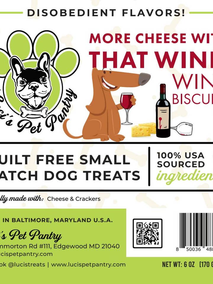 Vino Bites "Cheese & Cracker Dog Biscuits" Private Label for wholesale by Luci's Pet Pantry