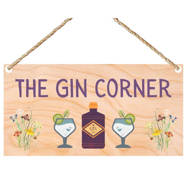 Second Ave Gift Company – wholesale Sign – Second Ave Funny The Gin Corner Wooden Hanging Gift Friendship Rectangle Home Shed Sign Plaque