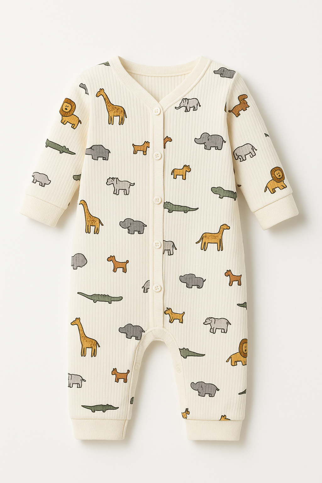 Himmelberg Baby - Venta al por mayor Peto - Bebés - Pijama unisex de algodón orgánico con estampado safari bestseller3