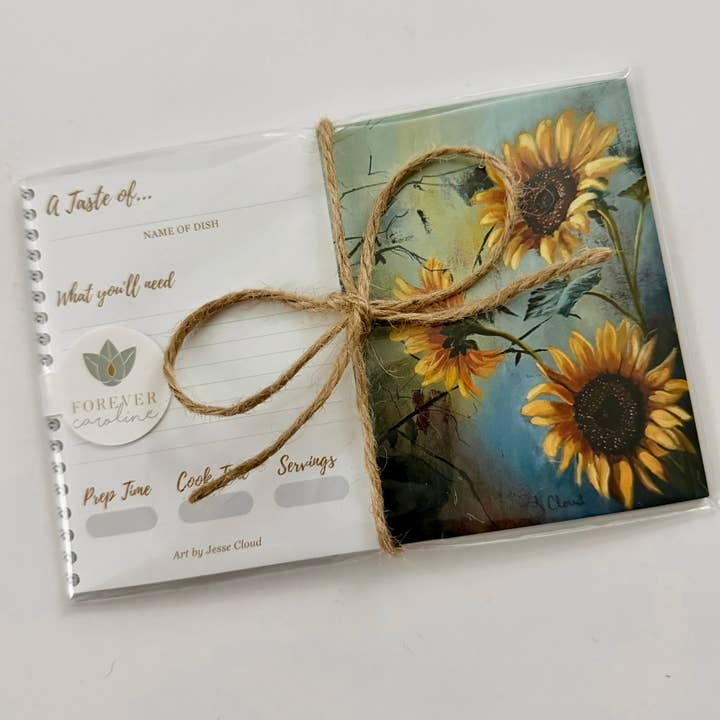 Recipe Cards Gift Set w/ Sunflower Art | 8 Cards for wholesale by Forever Caroline LLC