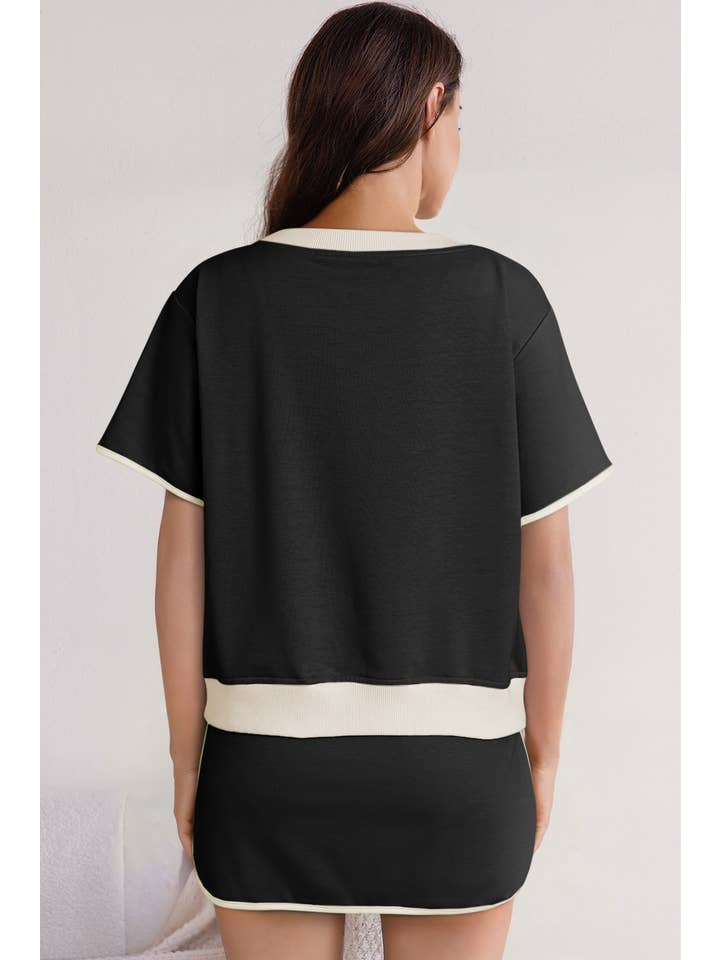 LA Society - Wholesale Top & Skirt Set - Women's - Colorblock Edge Drop Shoulder T Shirt and Skirt Set