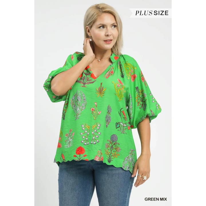 Blusa Estampada Enciclopédia Floral PLUS por atacado de STYLE USA