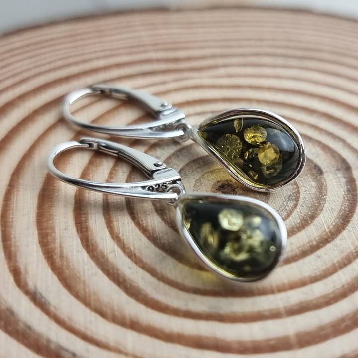 SilverAmber Jewellery - Vendita all'ingrosso Orecchini pendenti - Orecchini a goccia o pendenti moderni in argento Sterling 925 e ambra baltica - G02912