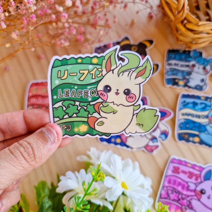 Bizzare Blue - Wholesale Sticker - Leafeon Japanese Pokemon Snack 3" Sticker | Waterproof Vinyl