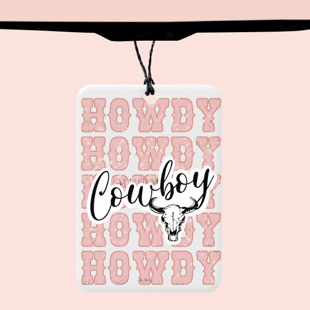Howdy Cowboy Car Felt Freshener for wholesale by Texas Petunias Boutique