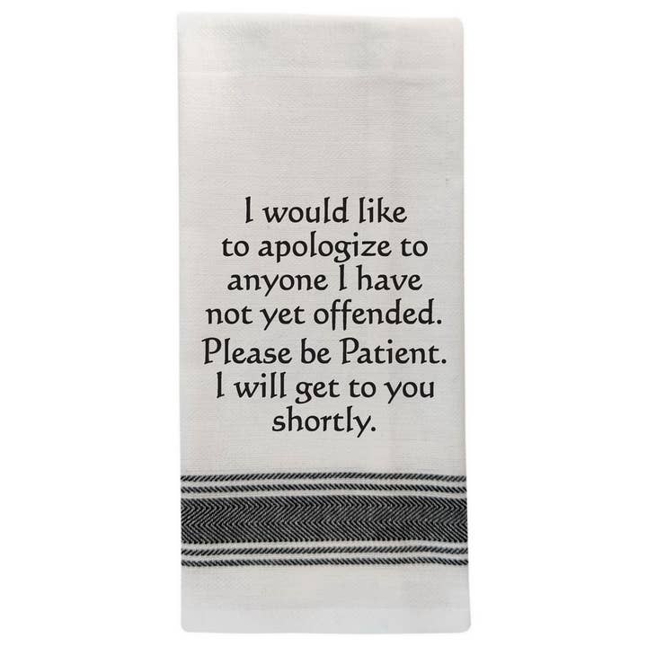 BB-I-375 White Kitchen Towel "I would like to apologize…" for wholesale by Wild Hare Designs