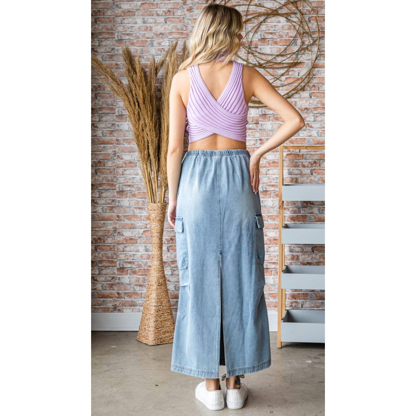 Med Wash Denim Cargo Full Long Skirt for wholesale on Faire11