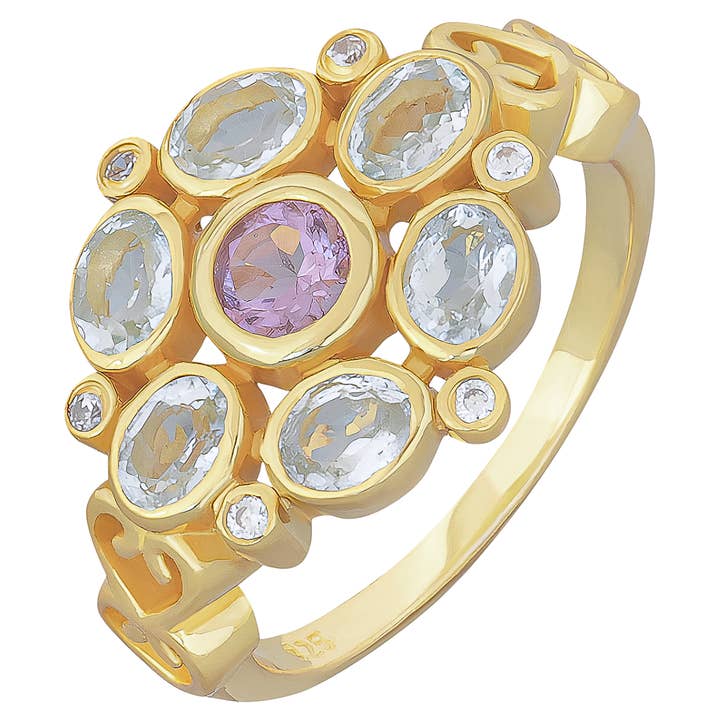 Anillo de Topacio Azul y Amatista Posie para venta al por mayor de POMEGRANATE