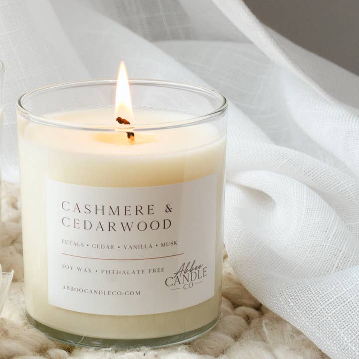 Cashmere and Cedarwood Soy Candle for wholesale by Abboo Candle Co