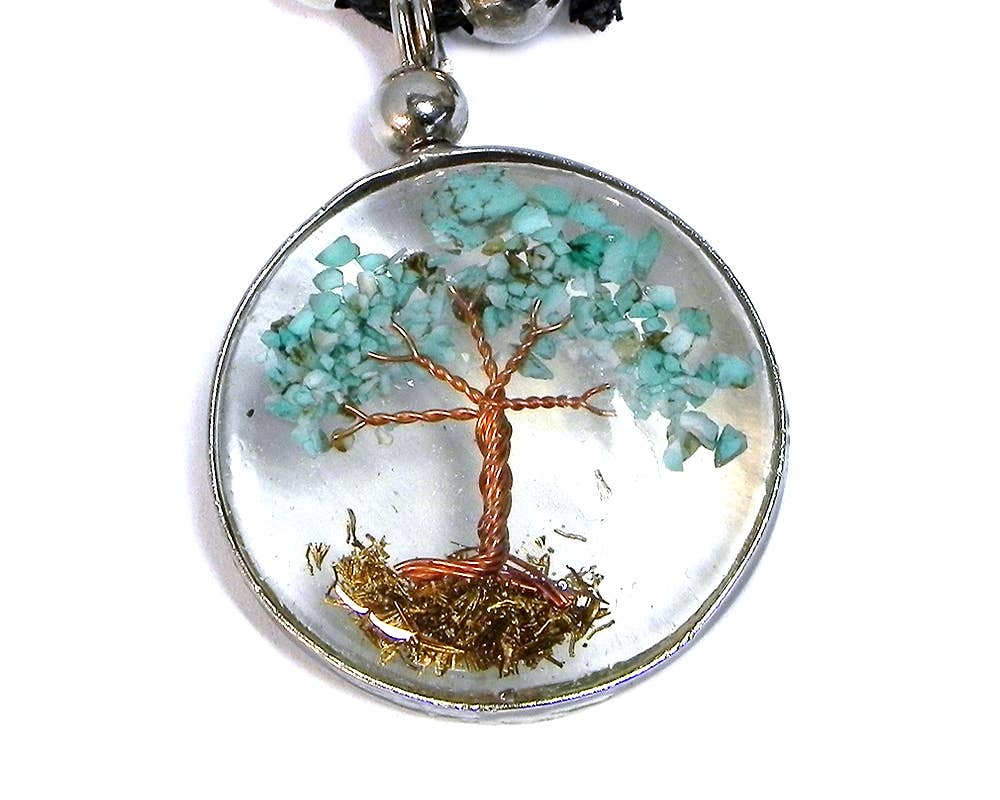 Pichincha - Wholesale Pendant/Charm Necklace - Round Acrylic Chip Stone Inlay Tree of Life Pendant Necklace9
