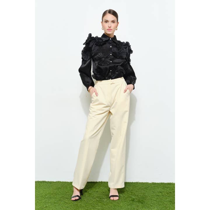 Chic Self Button Side Pocket Slim Fit Long Pants for wholesale by INA