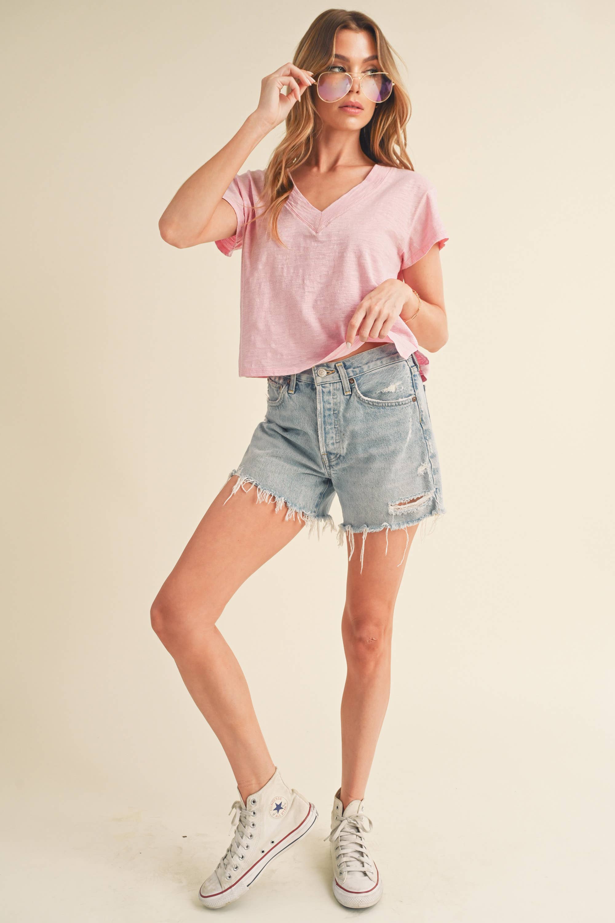 AEMI + CO - Wholesale T-Shirt - Women's - 8281DK Til V-Neck Baby Top21