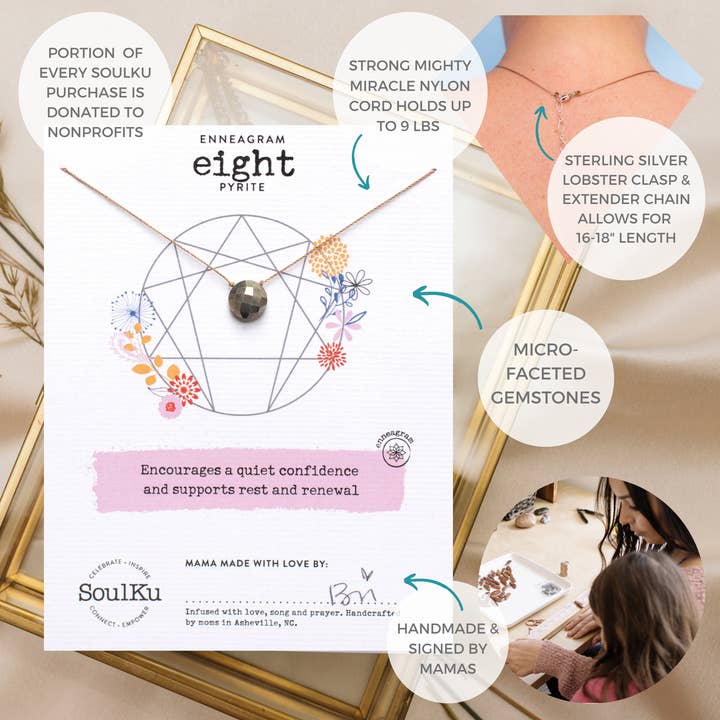 SoulKu - Wholesale Pendant/Charm Necklace - Pyrite Enneagram Necklace for Type Eight - ENNE08