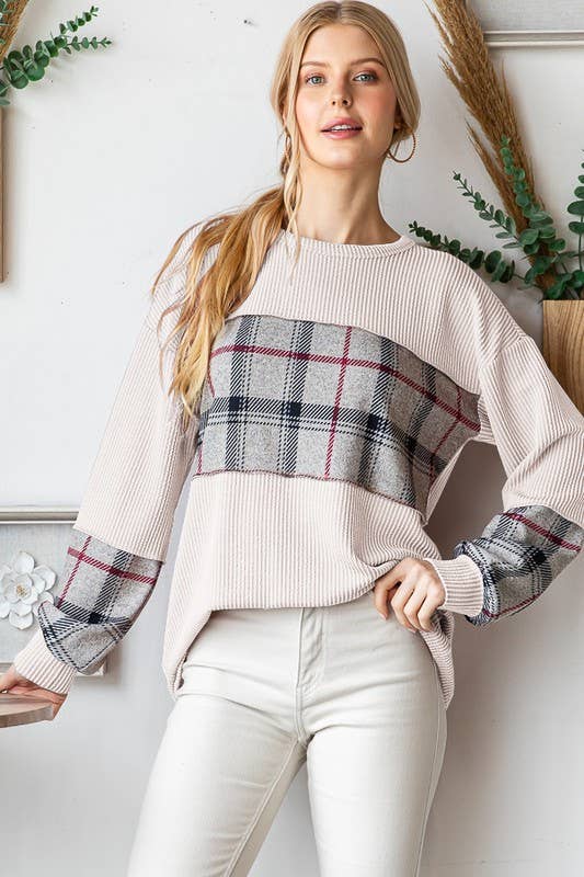 HEIMISH - Vente Haut en maille – femme - HAUT URBAIN CÔTELÉ ET À CARREAUX À MANCHES LONGUES ET7383-134