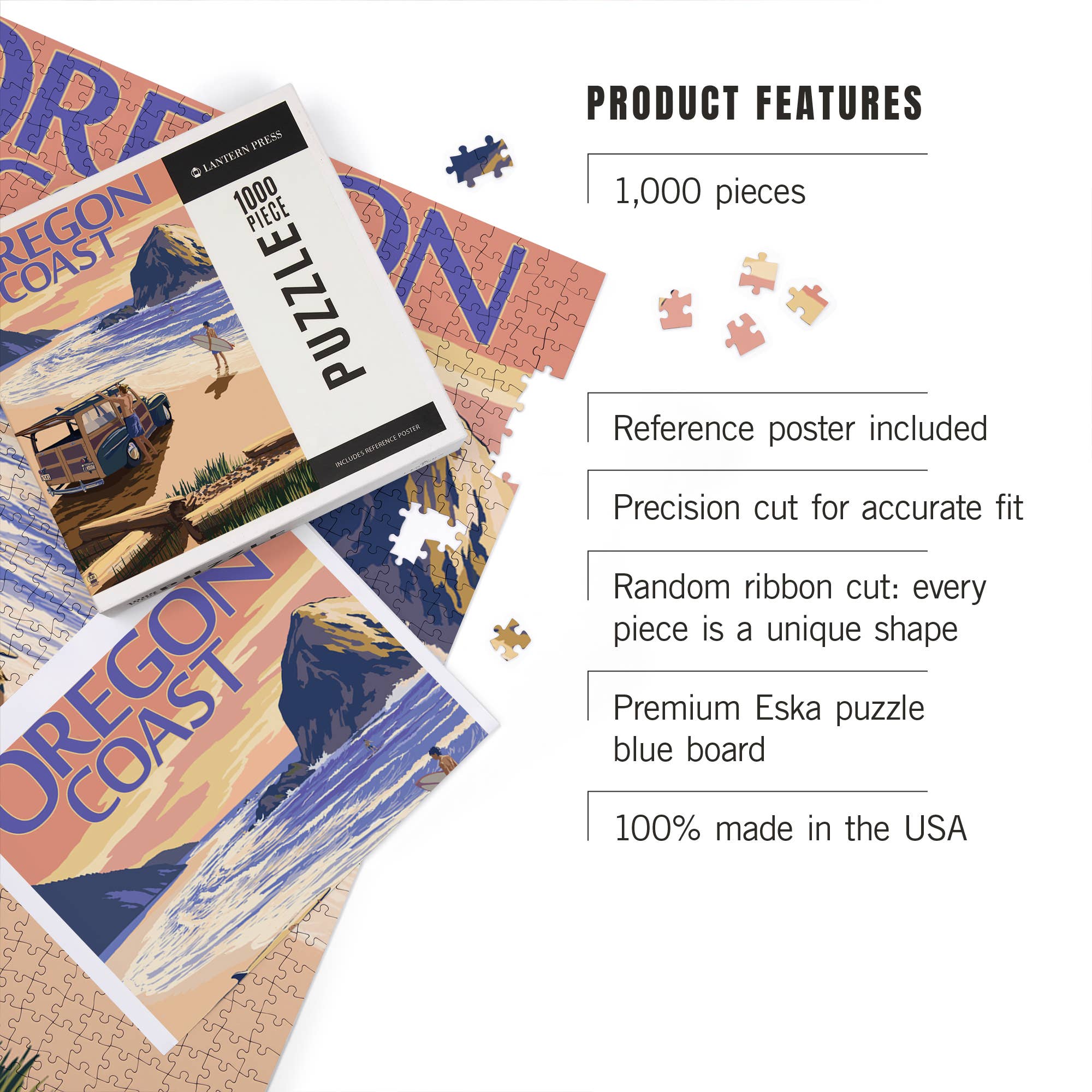 Lantern Press - Wholesale Puzzle - Adult - 1000 PIECE PUZZLE Oregon Coast, Woody on Beach at Sunset2