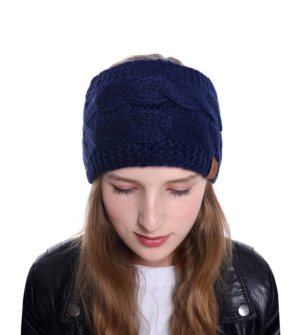 MKS America - Wholesale Fashion Headband - Women's - Plain Cable Knit Head Wrap Thermal fleece lined headband32