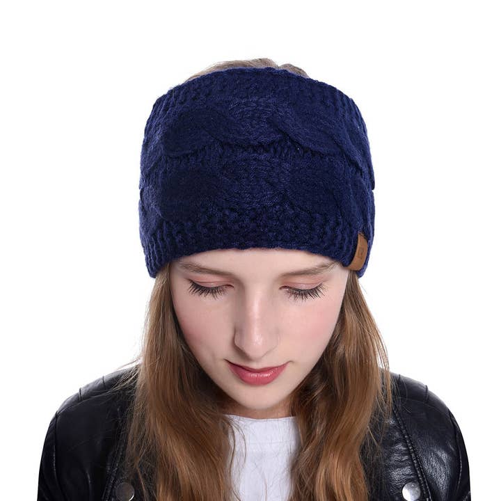 MKS America - Wholesale Fashion Headband - Women's - Plain Cable Knit Head Wrap Thermal fleece lined headband32