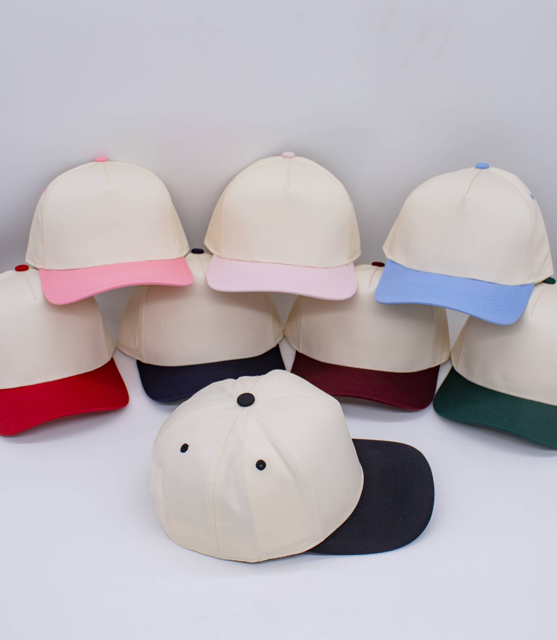 TATUM THE LABEL - Vente Casquette de camionneur – unisexe - Chapeau de camionneur en toile bicolore Snapback à 5 panneaux, beige crème9