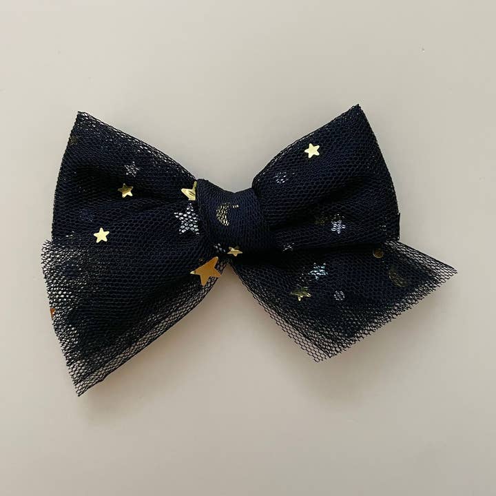 black tulle new years pinwheel bow for wholesale by Mai & I