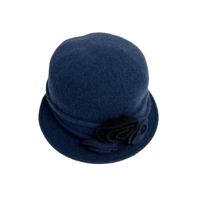 Shihreen Inc - Wholesale Cloche Hat - Women's - 19S-0826 Boiled Wool Cloche Hat with Two Tone Flower2