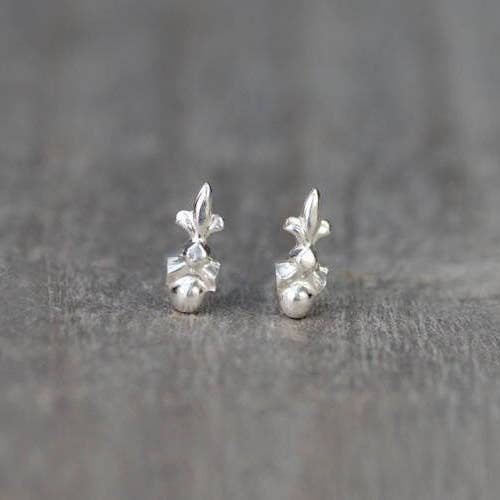 Tiny Fleur De Lis Stud Earrings, Small Silver Ear Posts for wholesale by Huiyi Tan