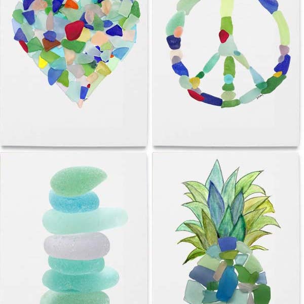 B McVan Designs - Wholesale Stationery/Notecard Set - Sea Glass Box Note Cards Assortment- Coastal