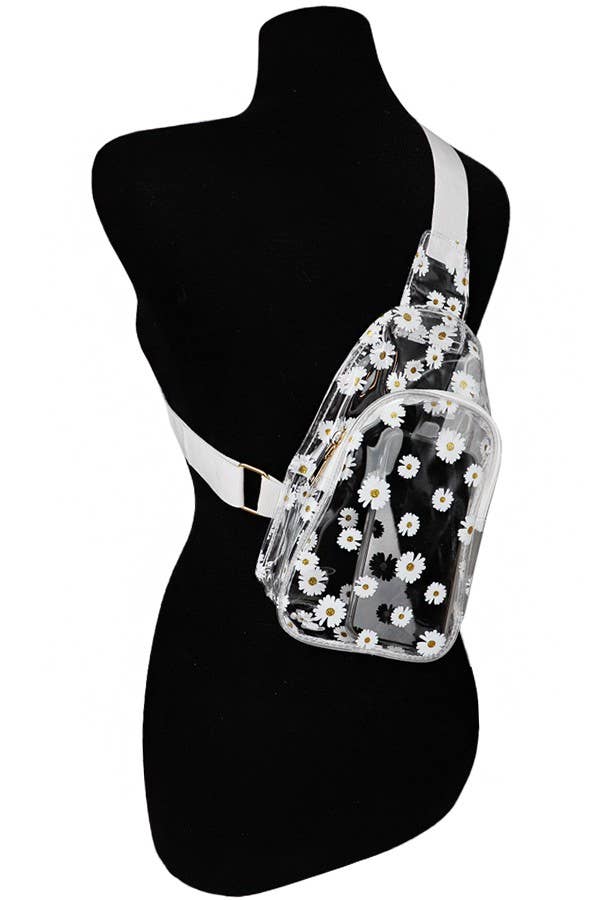 Cap Zone - Wholesale Crossbody Bag - Women's - Daisy Clear PVC Shoulder Sling Bag0