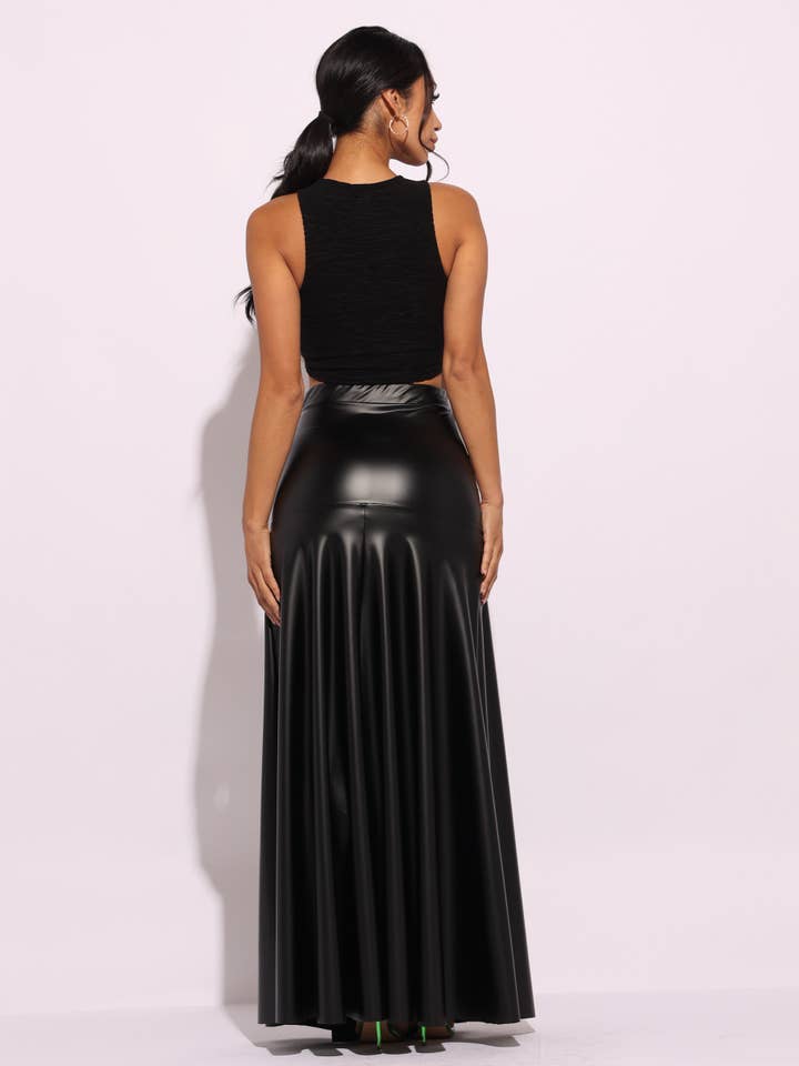 K Too - Wholesale Skirt - Women's - Matte PU maxi skirt with high slit12