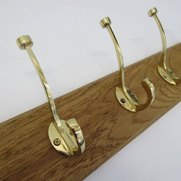 IronmongeryWorld - Wholesale Wall Hook - Polished Brass Flat Tip 5 Hook Coat Rail 58cm