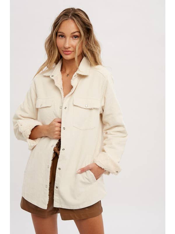 Vanilla Monkey - Wholesale Shirt Jacket/Shacket - Women's - Corduroy Sherpa-lined Jacket