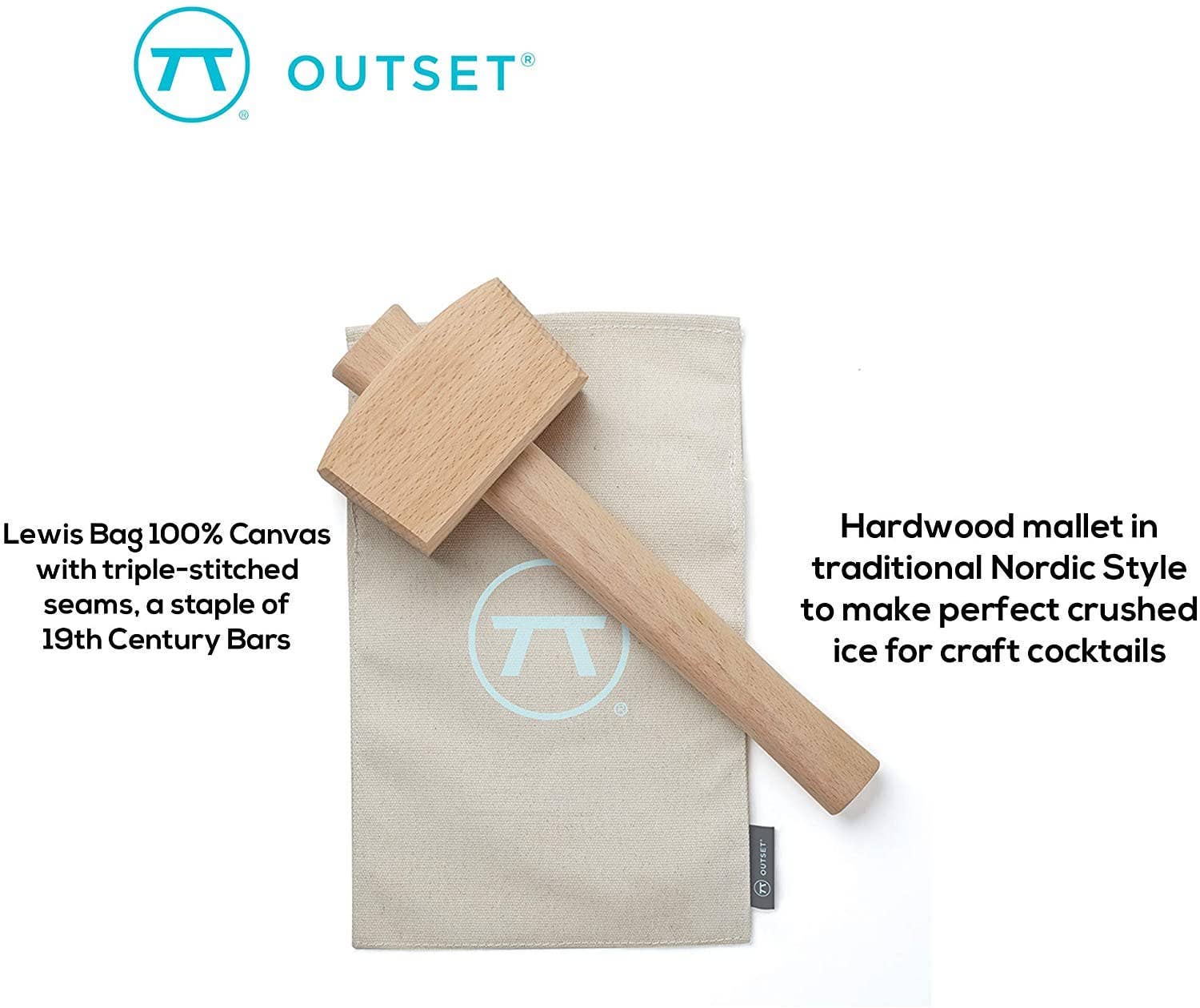 Fox Run Brands - Vente Ustensiles de bar - Sac et maillet à glace Outset Lewis, 2,75 x 4,75 x 13,25 pouces4