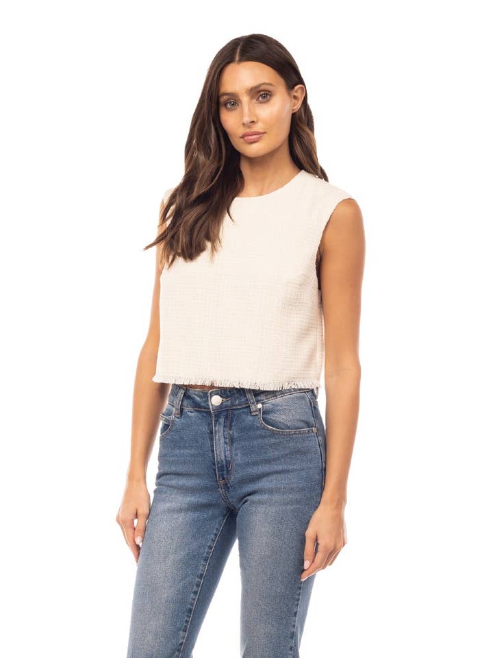 Top in tweed sfrangiato per la vendita all'ingrosso da parte di Naked Zebra