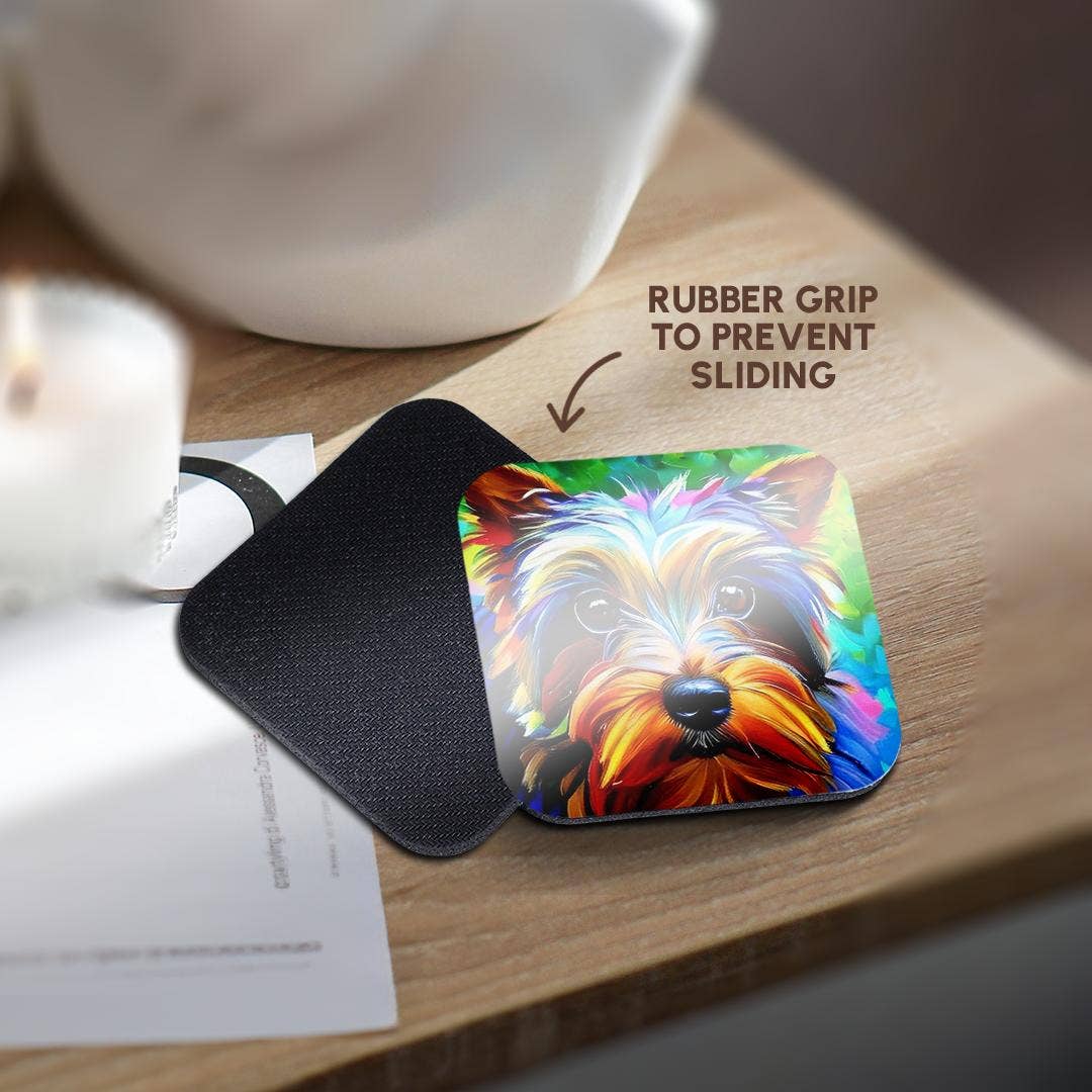 3dRose - Wholesale Coasters - 3dRose, Dazzling Yorkshire Terrier dog portrait on green. Digital art gift, Coaster10