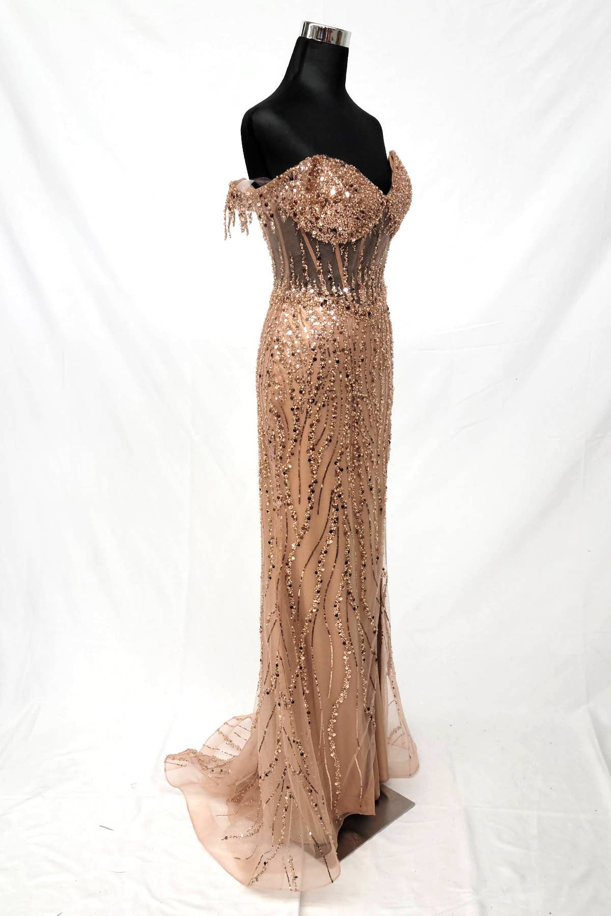 Chicas - Wholesale Gown - Women's - Off the Shoulder Sequin and Bead Long Dress C33132