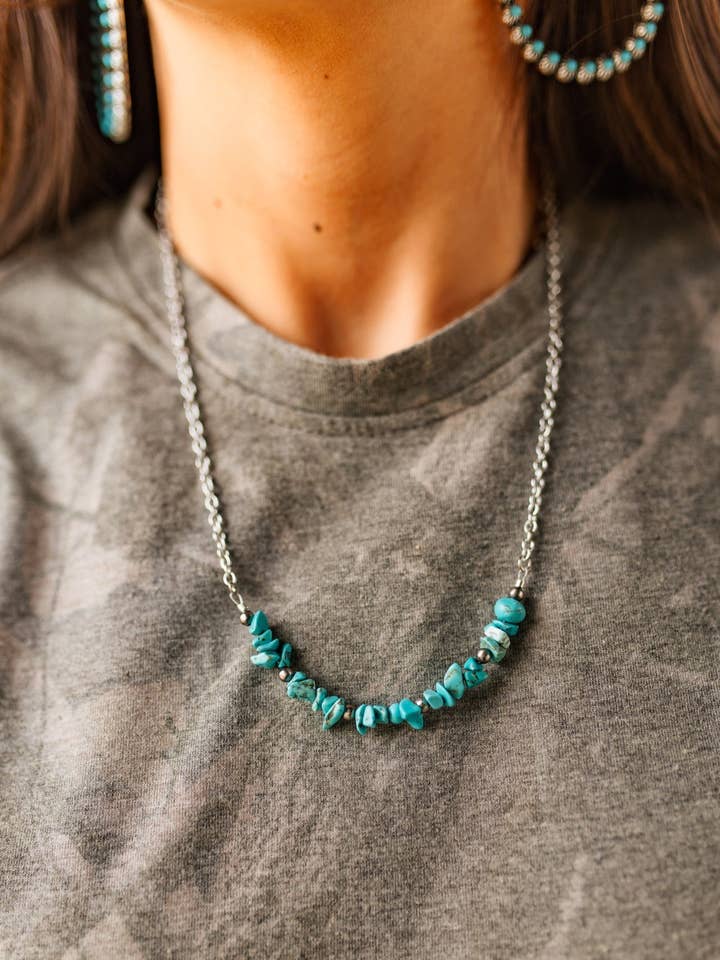 Authentic Turquoise Chips Chain Necklace for wholesale by Wild Junkie