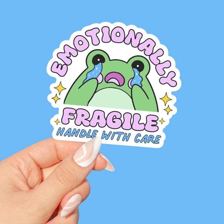 Autocollant en vinyle représentant une grenouille émotionnellement fragile pour la vente par Sunshine & Lemons Co.