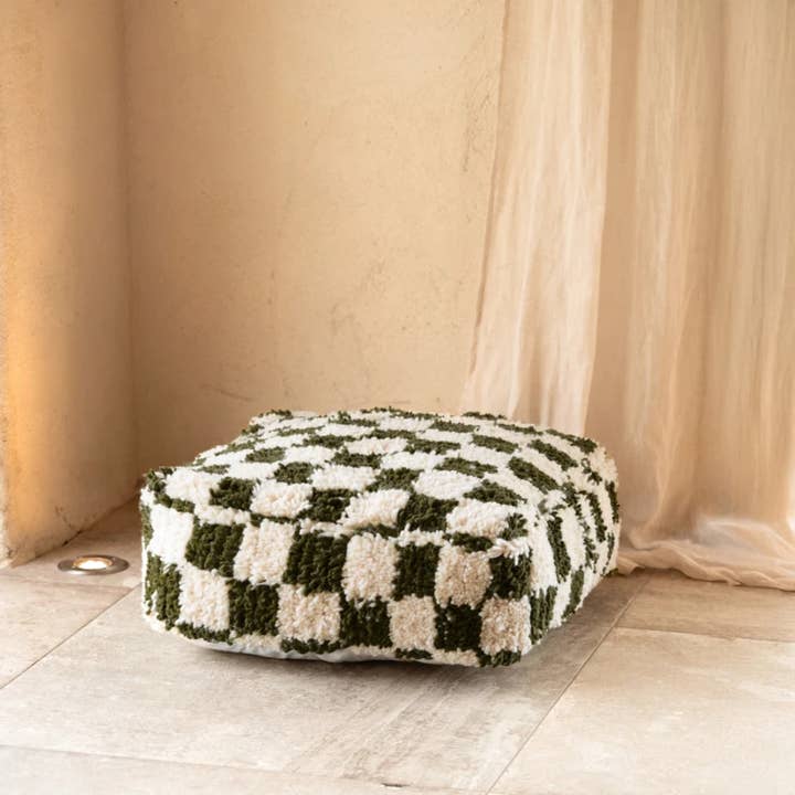 Damier Pouf aus Tannengrün Wolle (Bezug) für den Großhandel von Collection Maroc