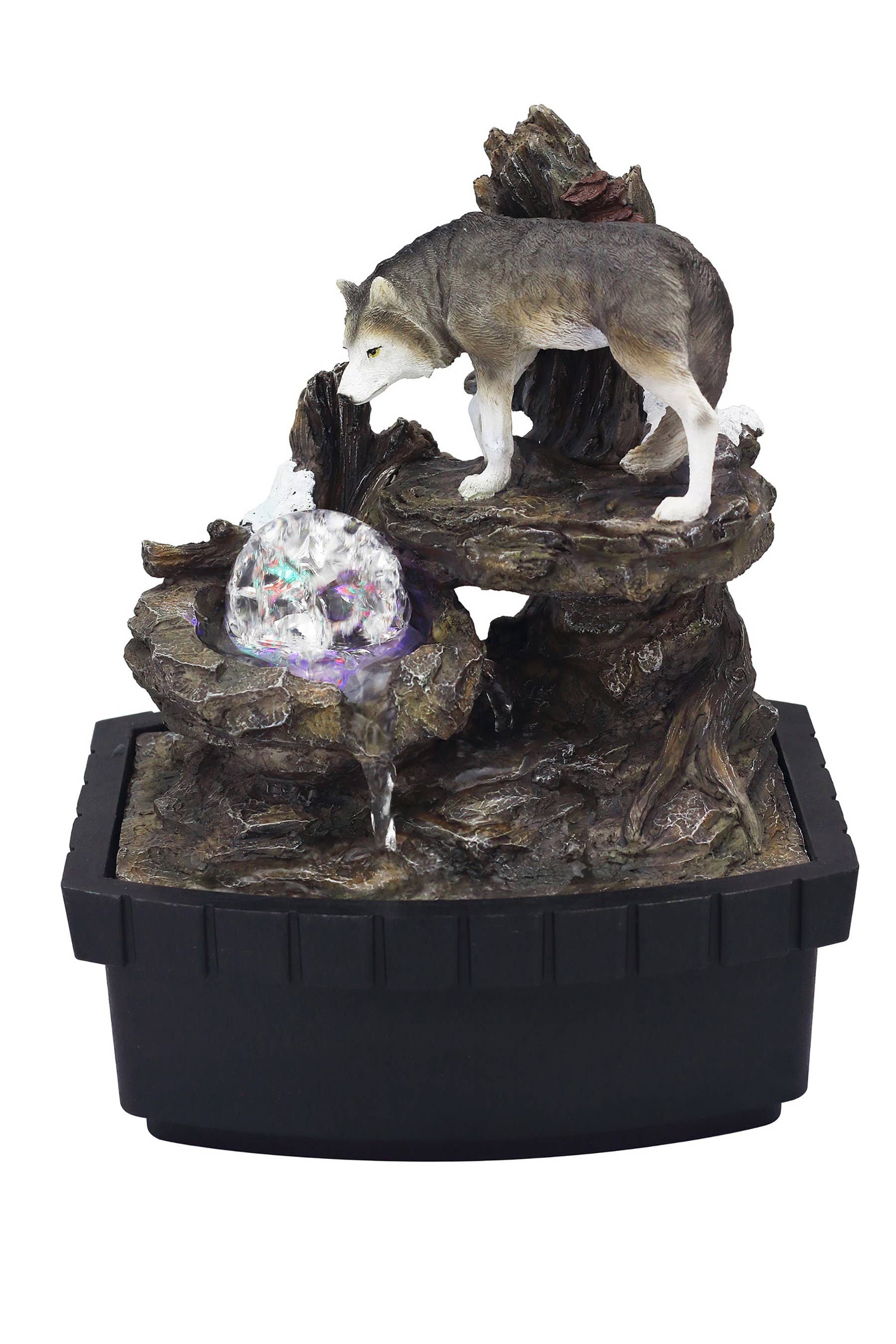 HomeRoots - Wholesale Decorative Tabletop Object - 10" Black Polyresin Wolf Tabletop Fountain Sculpture1