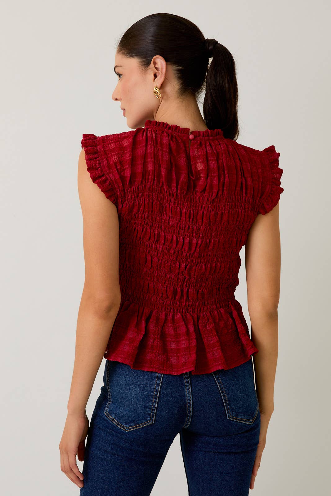 Sunday Edition - Wholesale Blouse - Women's - SLEEVELESS RUFFLE NECK SMOCKED TOP3