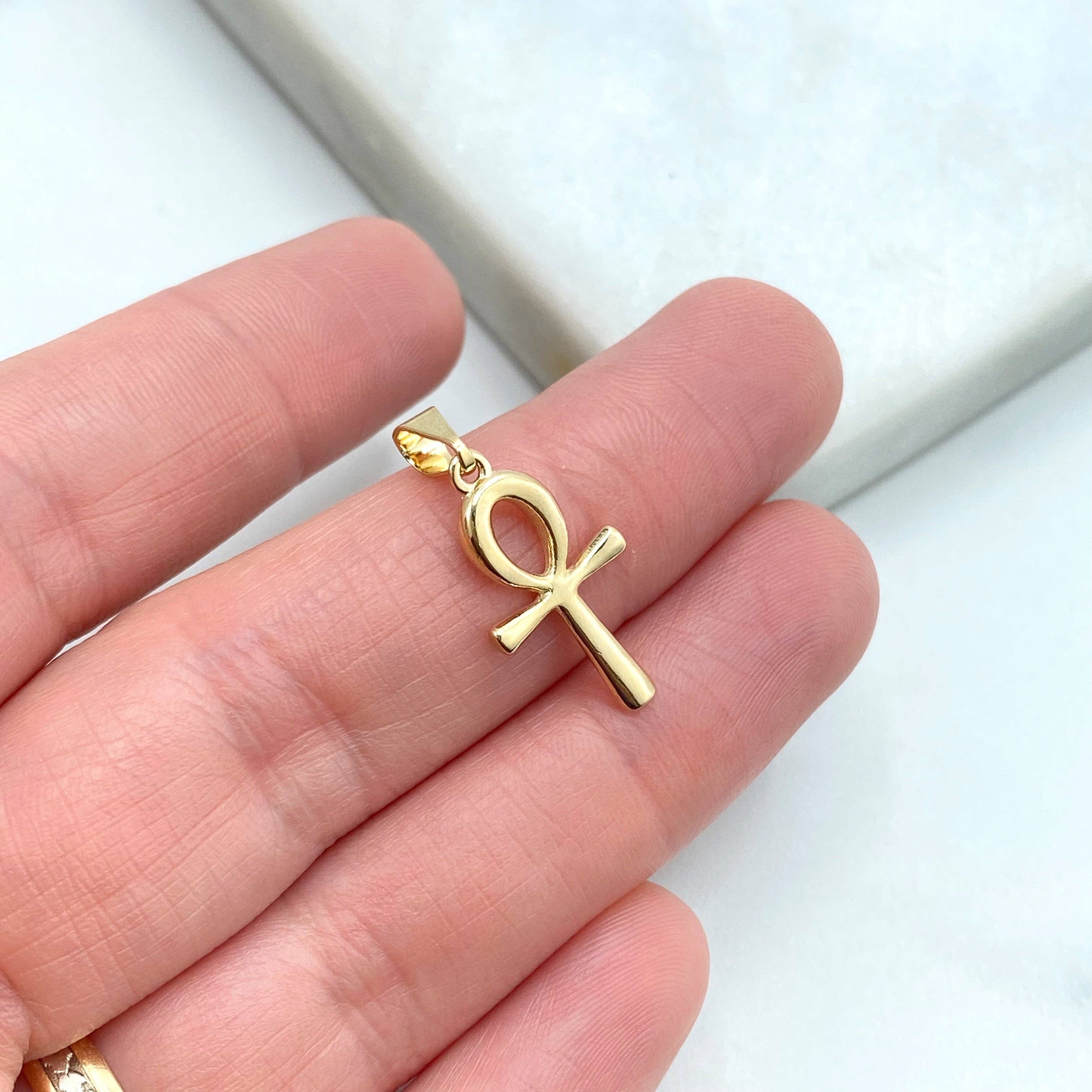 Luxus Accessories - Wholesale Individual Charm/Pendant - 18k Gold Filled Egyptian Ankh Cross Hollow Charm, Egyptian Key of Life Ankh Charm, Tiny Ankh Cross Pendant2