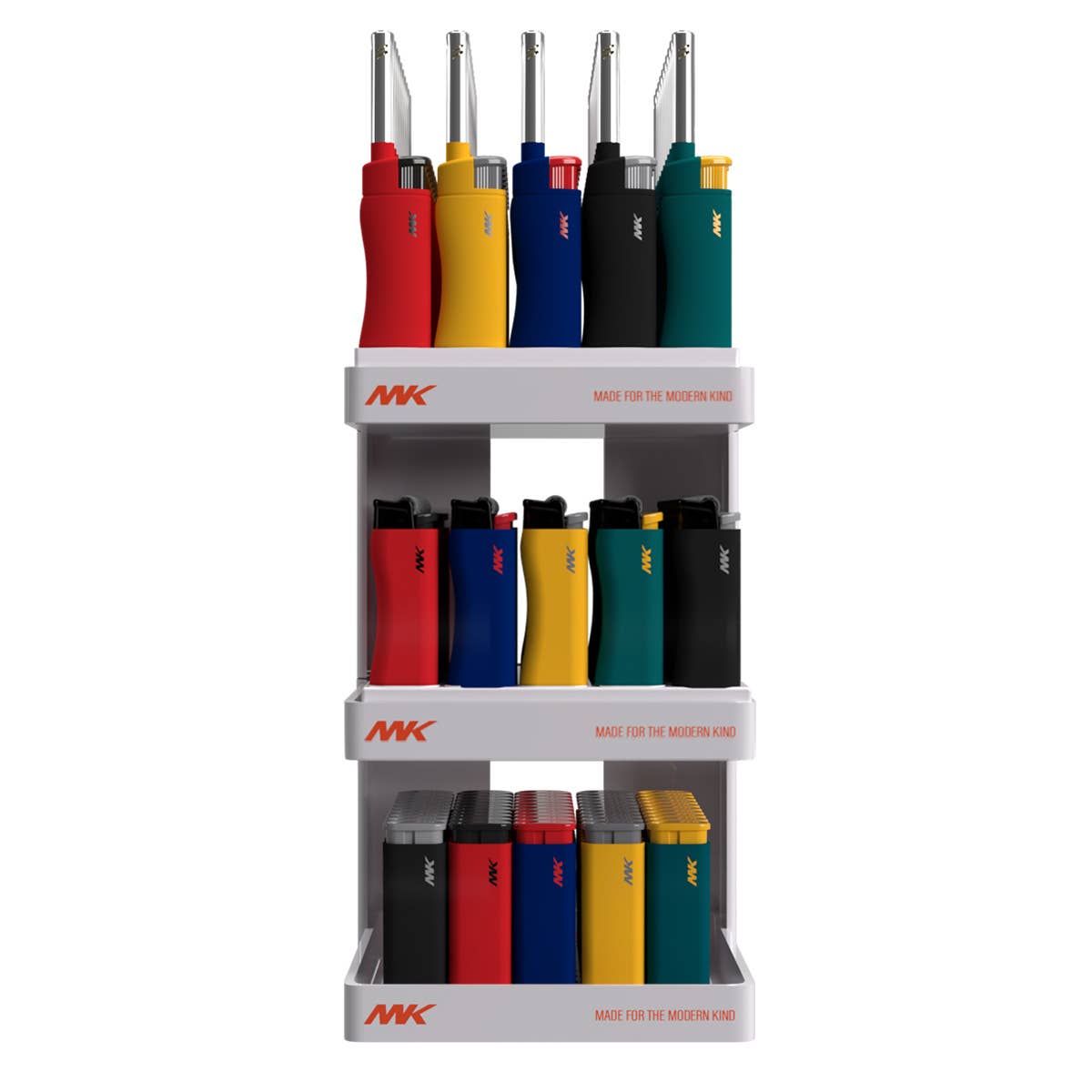 MK Lighter Company - Vendita all'ingrosso Espositore per rivenditori - Espositore a rack a 3 ripiani MK Lighter 3TD-3BL-9G-JET-011