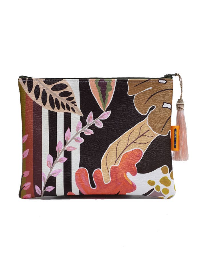 Moody striped tropicals makeup bag for wholesale by Lousurfacepattern